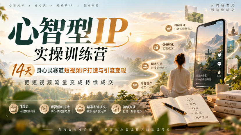 心智型IP实操训练营｜14天身心灵赛道短视频IP打造与引流变现，把短视频流量变成持续成交-聚富社