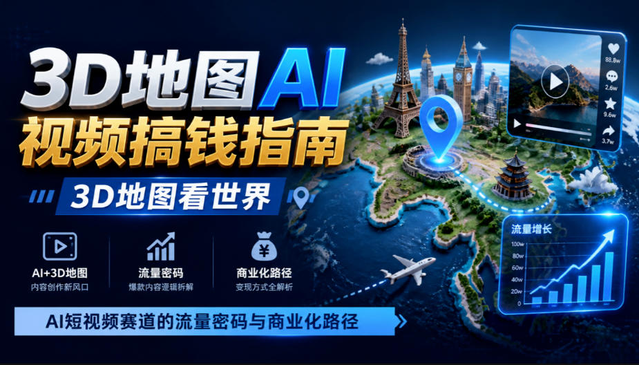 3D地图AI视频搞钱指南，3D地图看世界，AI短视频赛道的流量密码与商业化路径【文档】-聚富社