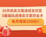 30天疯卖文案速成变现营，0基础玩透爆卖文案捞金术！每月增收20000+-聚富社