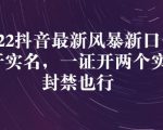 2022抖音最新风暴新口子:多开实名,一整开两个实名,封禁也行-聚富社