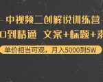 中视频二创解说训练营:从0到精通 文案+标题+素材、月入5000到5W-聚富社