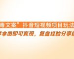 “毒文案”抖音短视频项目玩法,小程序拿图即可变现,复盘经验分享给大家-聚富社