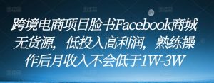 跨境电商项目脸书Facebook商城无货源,低投入高利润,熟练操作后月收入不会低于1W-3W-聚富社