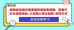 峰教练电商抖音直播投流起号课程:巨量千川全流程投放+小店随心推全流程+起号方式-聚富社