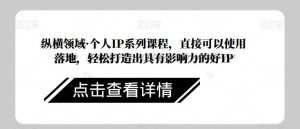 纵横领域·个人IP系列课程,直接可以使用落地,轻松打造出具有影响力的好IP-聚富社