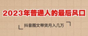 2023年普通人的最后风口,抖音图文带货月入几万,只需一部手机即可操作-聚富社