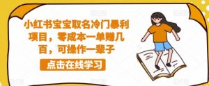 小红书宝宝取名冷门暴利项目,零成本一单赚几百,可操作一辈子-聚富社