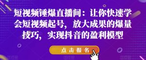 短视频锤爆直播间:让你快速学会短视频起号,放大成果的爆量技巧,实现抖音的盈利模型-聚富社