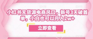 众狼电商余文小红书无货源电商风口,新号3天破首单,小白也可以月入2w+-聚富社