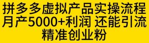 拼多多虚拟产品实操流程,月产5000+利润,还能引流精准创业粉【揭秘】-聚富社