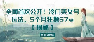 全网首次公开!冷门美女号玩法,5个月狂撸67w【揭秘】-聚富社