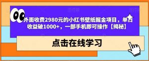 外面收费2980元的小红书壁纸掘金项目,单日收益破1000+,一部手机即可操作【揭秘】-聚富社