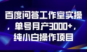 百度问答工作室实操,单号月产3000+,纯小白操作项目【揭秘】-聚富社