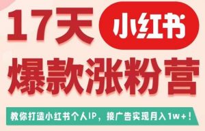 17天小红书爆款涨粉营(广告变现方向),教你打造小红书博主IP、接广告变现的-聚富社