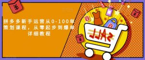 拼多多新手运营从0-100单策划课程,从零起步到爆单详细教程-聚富社