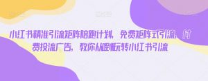 小红书精准引流矩阵陪跑计划,免费矩阵式引流,付费投流广告,教你从0到1玩转小红书引流-聚富社