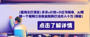 【蓝海主打项目】多多v计划+小红书商单,AI剪辑一个视频三份收益矩阵打法月入十万【揭秘】-聚富社