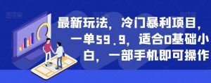 最新玩法,冷门暴利项目,一单59.9,适合0基础小白,一部手机即可操作【揭秘】-聚富社