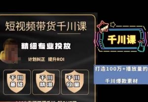 短视频带货-千川专业投放课,精细化专业投放,计划纠正,提升ROI-聚富社