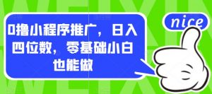 0撸小程序推广,日入四位数,零基础小白也能做【揭秘】-聚富社
