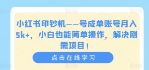 小红书印钞机——号成单账号月入5k+,小白也能简单操作,解决刚需项目【揭秘】-聚富社