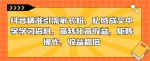 抖音精准引流家长粉,私域成交中学学习资料,高转化高收益,矩阵操作,收益翻倍【揭秘】-聚富社