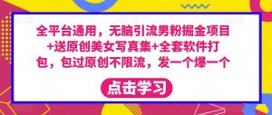 全平台通用,无脑引流男粉掘金项目+送原创美女写真集+全套软件打包,包过原创不限流,发一个爆一个【揭秘】-聚富社