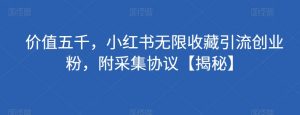 价值五千,小红书无限收藏引流创业粉,附采集协议【揭秘】-聚富社