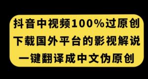 抖音中视频百分百过原创,下载国外平台的电影解说,一键翻译成中文获取收益-聚富社