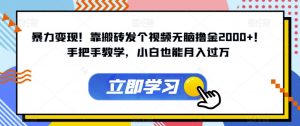 暴力变现!靠搬砖发个视频无脑撸金2000+!手把手教学,小白也能月入过万【揭秘】-聚富社