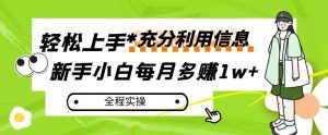 每月多赚1w+,新手小白如何充分利用信息赚钱,全程实操!【揭秘】-聚富社