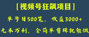 日收款500笔,纯利润3000+,视频号狂飙项目,会简单剪辑就能做【揭秘】-聚富社