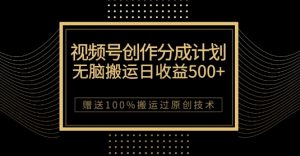 最新视频号创作分成计划,无脑搬运一天收益500+,100%搬运过原创技巧【揭秘】-聚富社