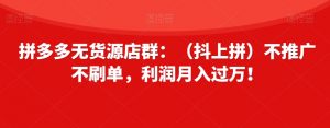 拼多多无货源店群:(抖上拼)不推广不刷单,利润月入过万!【揭秘】-聚富社