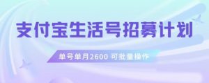 支付宝生活号作者招募计划,单号单月2600,可批量去做,工作室一人一个月轻松1w+【揭秘】-聚富社