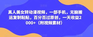 真人美女转动漫视频,一部手机,无脑搬运复制粘贴,百分百过原创,一天收益2000+(附视频素材)【揭秘】-聚富社