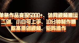 单条作品变现5000+、外网视频搬运二创,小白可上手,10分钟制作爆款高原创视频,矩阵操作【揭秘】-聚富社