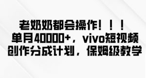 老奶奶都会操作,新平台无脑操作,单月40000+,vivo短视频创作分成计划【揭秘】-聚富社
