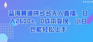 蓝海赛道拼多多无人直播,日入2600+,0成本变现,小白也能轻松上手【揭秘】-聚富社