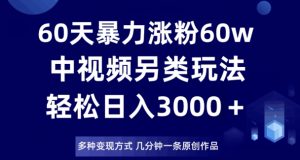 60天暴力涨粉60W,中视频另类玩法,日入3000+,几分钟一条原创作品多种变现方式-聚富社