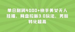 单日利润4000+快手美女无人挂播,网盘拉新3.0玩法,男粉转化超高【揭秘】-聚富社