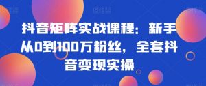 抖音矩阵实战课程:新手从0到100万粉丝,全套抖音变现实操-聚富社