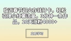 临近春节超火存钱打卡,轻松引爆小红薯流量,3分钟一条作品,20天涨粉4000+【揭秘】-聚富社