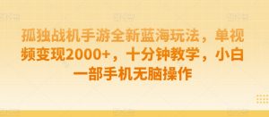孤独战机手游全新蓝海玩法,单视频变现2000+,十分钟教学,小白一部手机无脑操作【揭秘】-聚富社