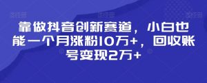靠做抖音创新赛道,小白也能一个月涨粉10万+,回收账号变现2万+【揭秘】-聚富社