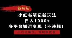 小红书笔记新玩法,日入1000+,多平台搬运变现(不违规),小白可操作,保姆级教程【揭秘】-聚富社