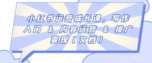 小红书运营成长课,写作入门&内容运营&接广变现【文档】-聚富社
