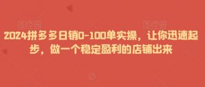 2024拼多多日销0-100单实操,让你迅速起步,做一个稳定盈利的店铺出来-聚富社