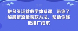 拼多多运营必学体系课,带你了解最新流量获取方法、帮助你降低推广成本-聚富社