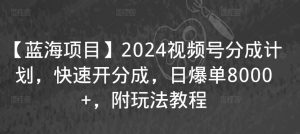 【蓝海项目】2024视频号分成计划,快速开分成,日爆单8000+,附玩法教程-聚富社